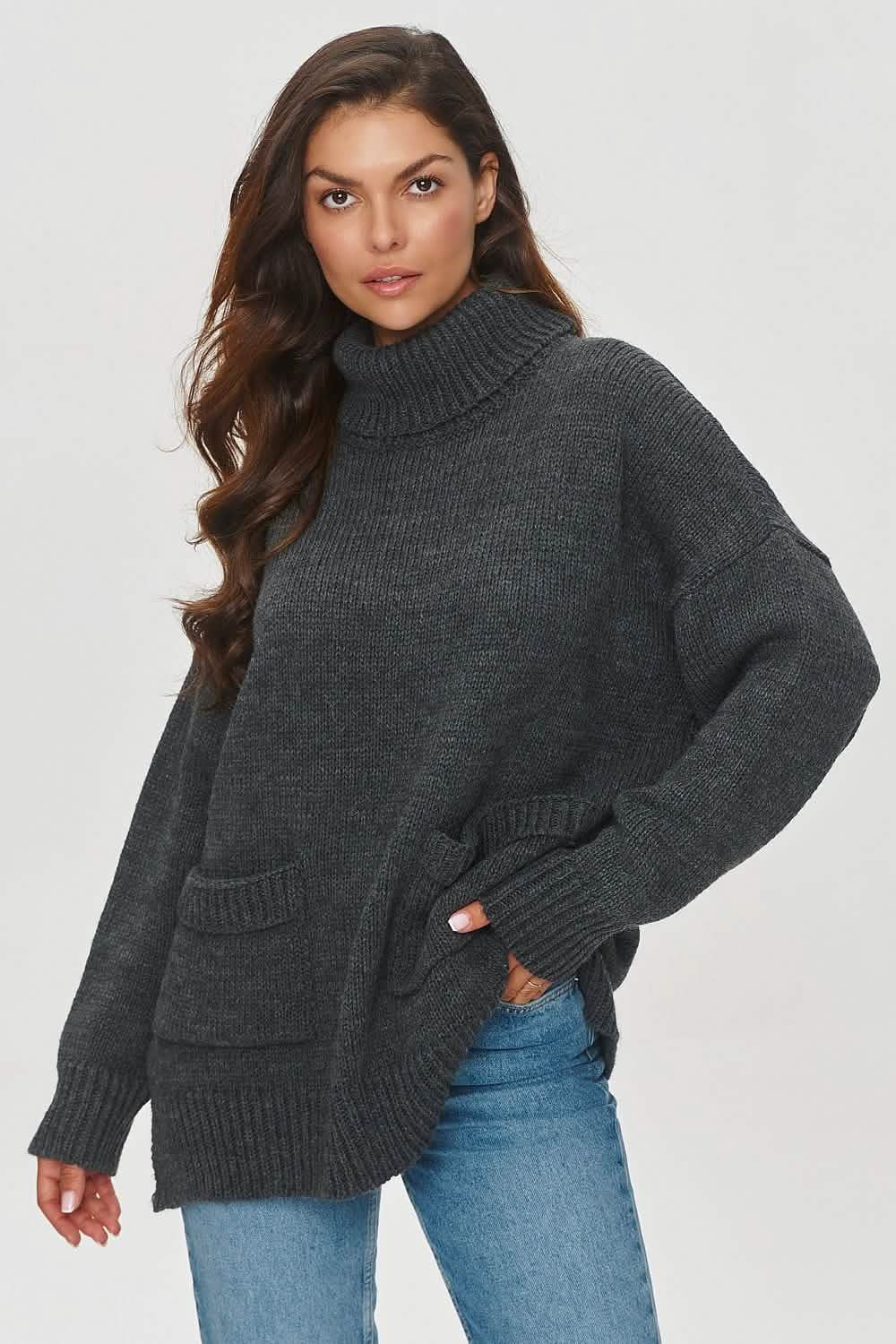 Wool sweaters Women’s Sweater with Turtleneck and Reglan Sleeves in Makadamia Knit tops