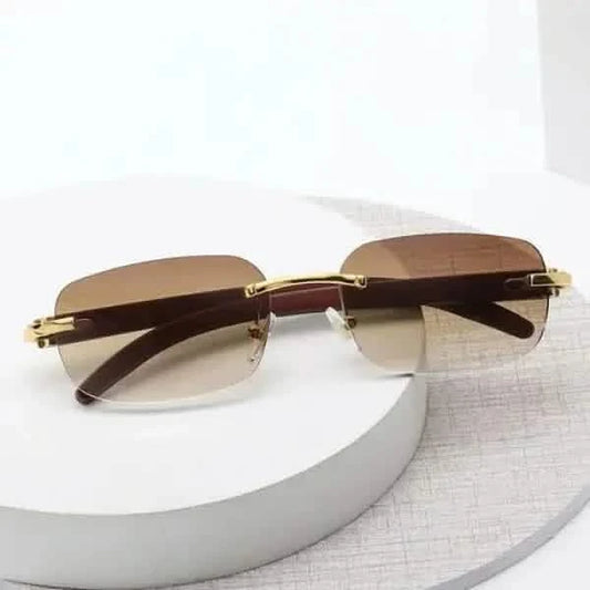 Wooden Grain Mirror Leg Metallic Sunglasses.